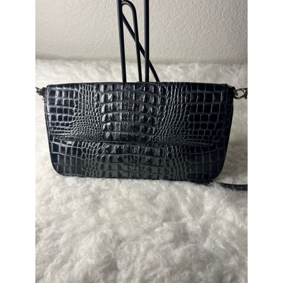 Preston & York Gray Black Croc embossed genuine Leather shoulder bag purse - Picture 1 of 10